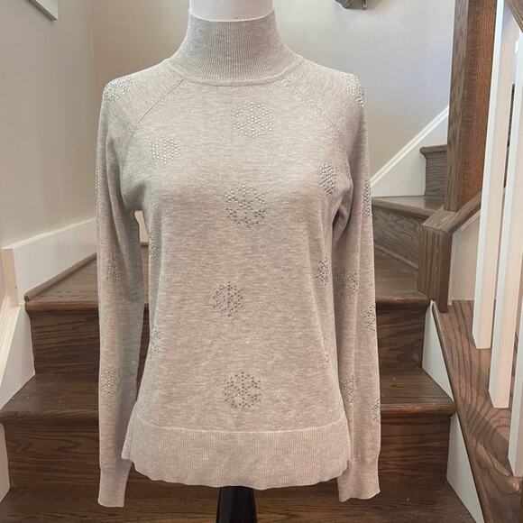 Marled Reunited Clothing Sweater Light Gray Rhinestone Snowflake Size XS NEW - Picture 1 of 9